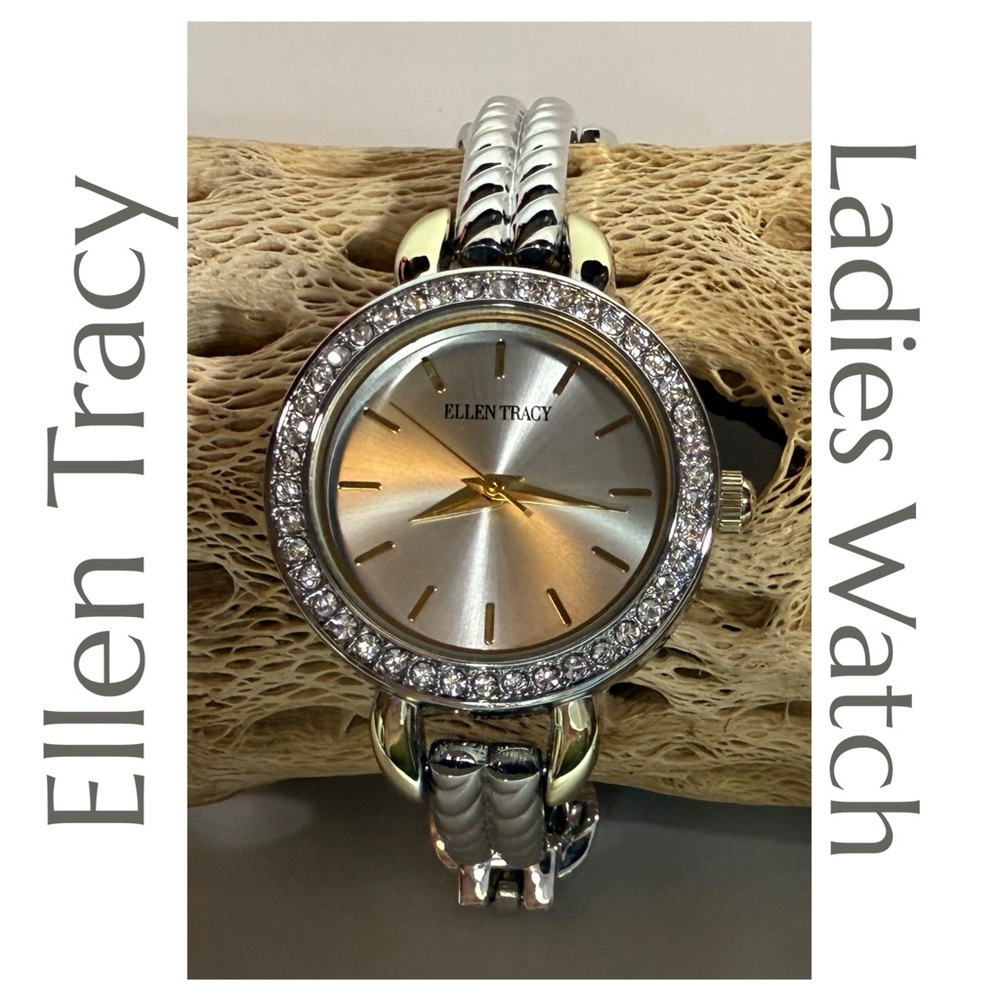 Ellen Tracy - Diamond Accent Ladies Watch - Two-Tone Metal - Silver Dial